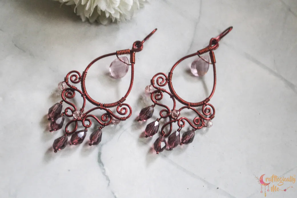 Bollywood Style Purple Crystal Dangler Earrings – Handmade Anti-Tarnish Copper Jewelry