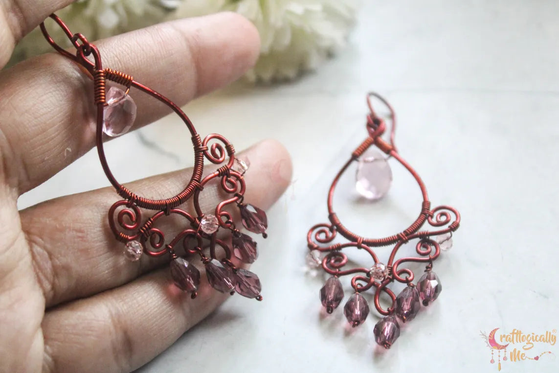 Bollywood Style Purple Crystal Dangler Earrings – Handmade Anti-Tarnish Copper Jewelry