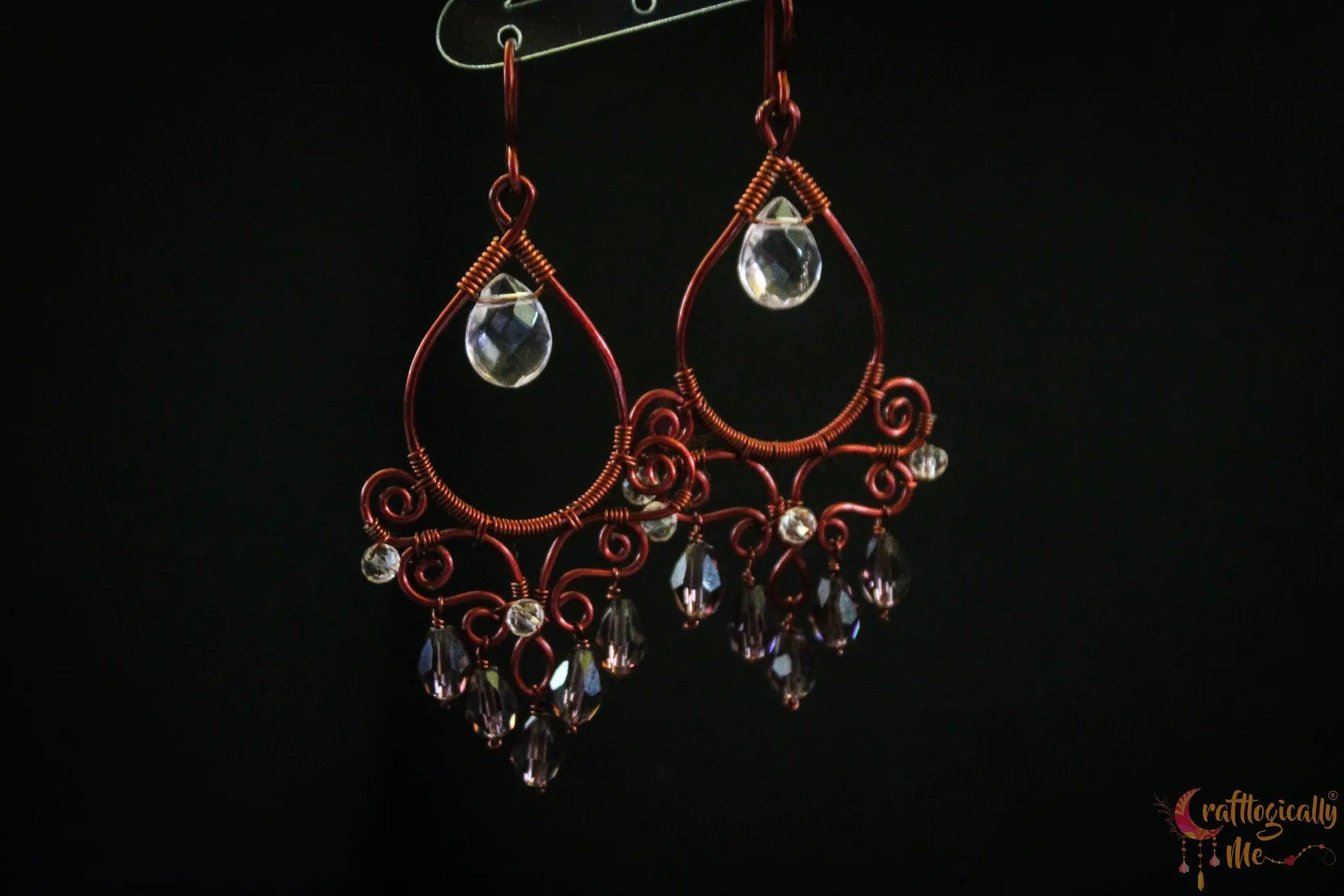 Bollywood Style Purple Crystal Dangler Earrings – Handmade Anti-Tarnish Copper Jewelry
