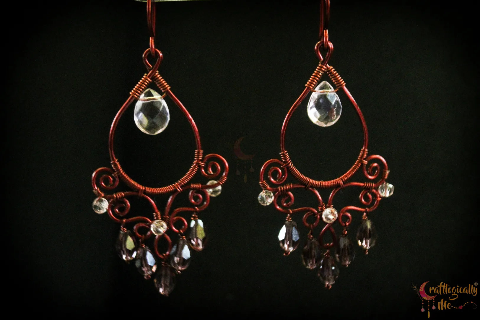 Bollywood Style Purple Crystal Dangler Earrings – Handmade Anti-Tarnish Copper Jewelry
