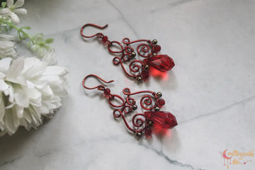 Red Crystal Wire Dangler Earrings – Handmade Anti-Tarnish Copper Jewelry