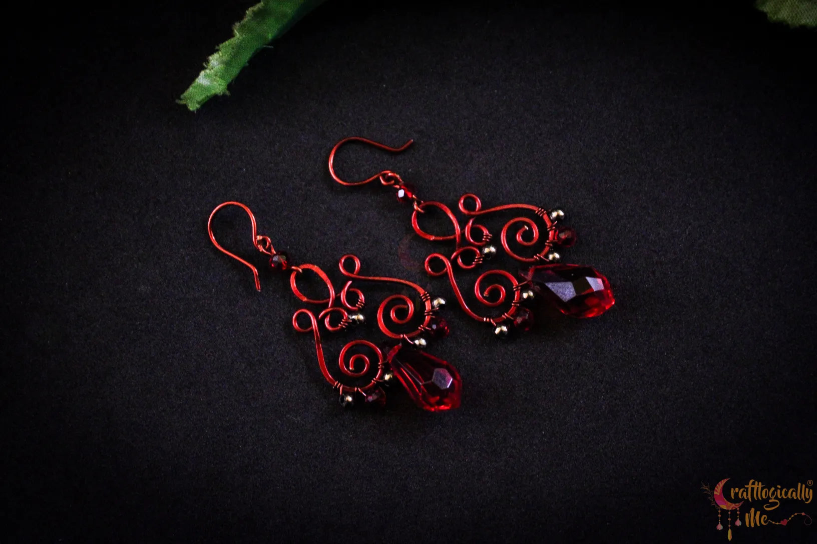 Red Crystal Wire Dangler Earrings – Handmade Anti-Tarnish Copper Jewelry