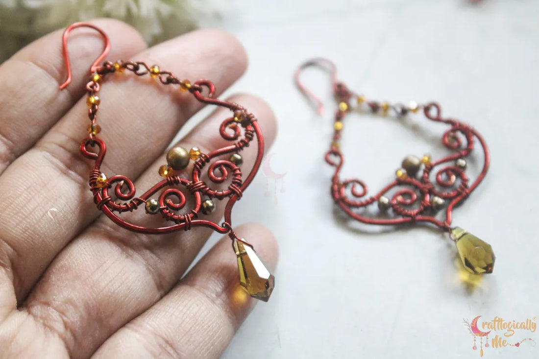 Boho Style Chandelier Honey Crystal Dangler Earrings – Handmade Anti-Tarnish Copper Jewelry