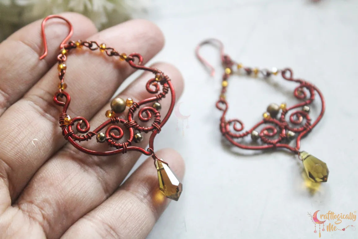 Boho Style Chandelier Honey Crystal Dangler Earrings – Handmade Anti-Tarnish Copper Jewelry