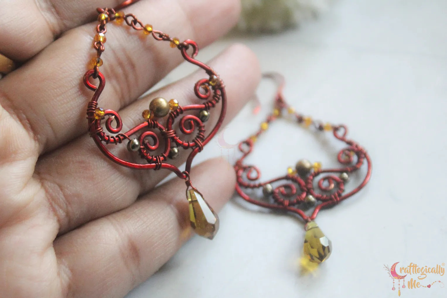 Boho Style Chandelier Honey Crystal Dangler Earrings – Handmade Anti-Tarnish Copper Jewelry