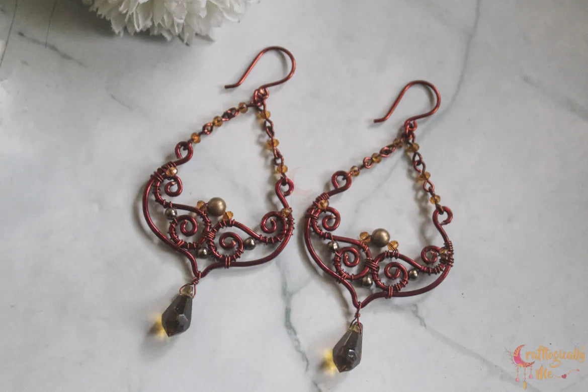 Boho Style Chandelier Honey Crystal Dangler Earrings – Handmade Anti-Tarnish Copper Jewelry