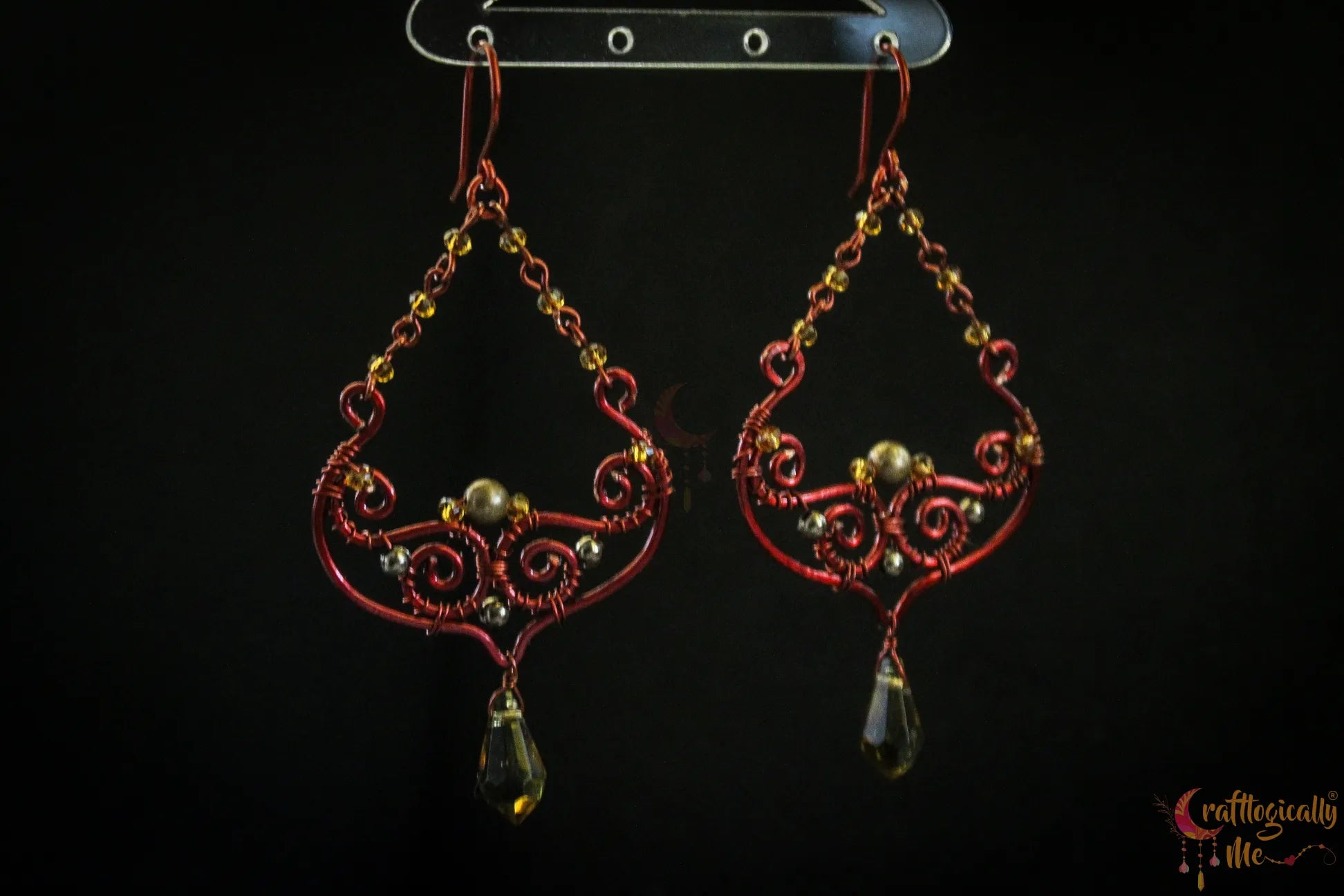 Boho Style Chandelier Honey Crystal Dangler Earrings – Handmade Anti-Tarnish Copper Jewelry