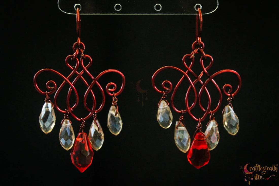 Orange & Gold Crystal Filigree Earrings – Handmade Anti-Tarnish Copper Jewelry