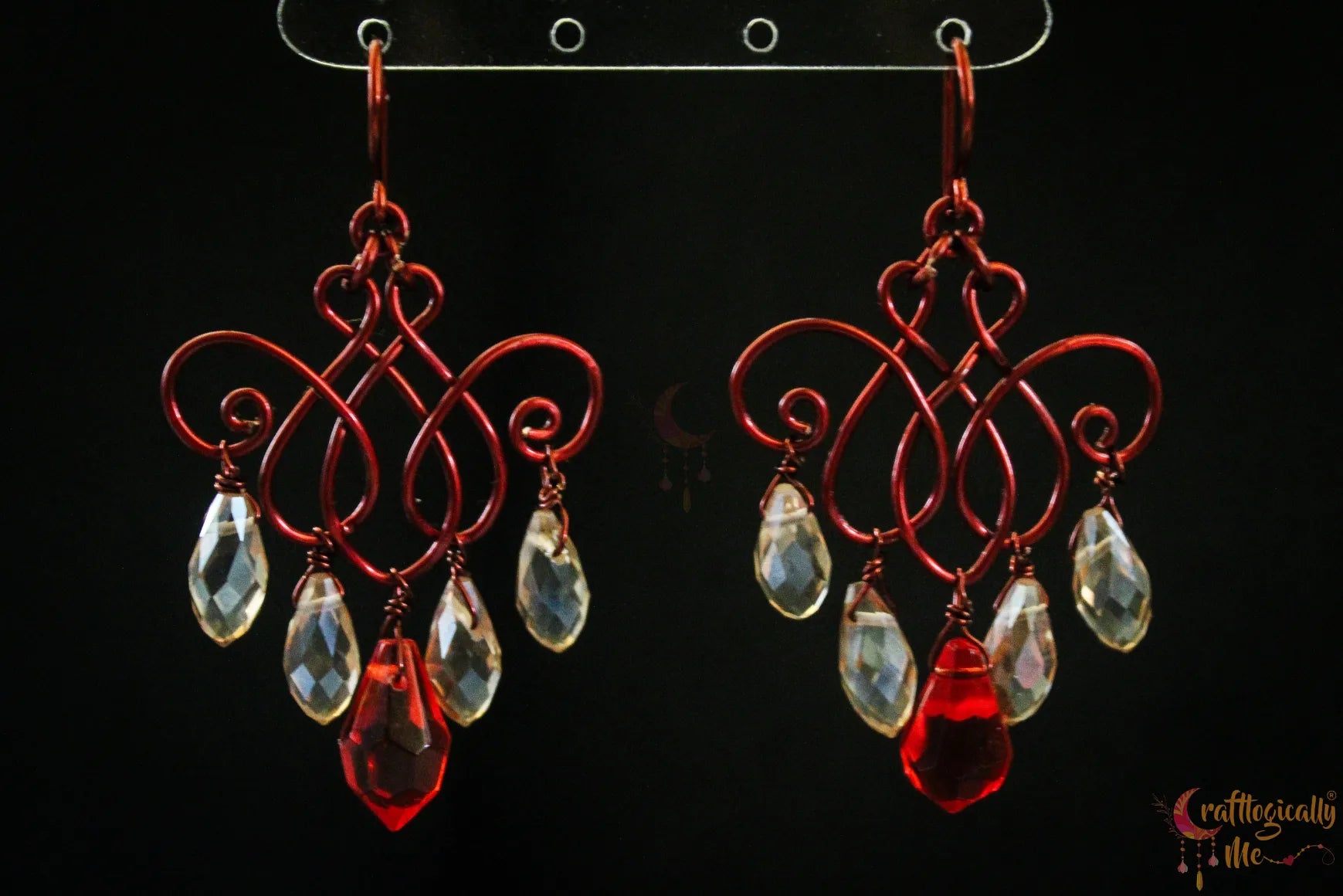 Orange & Gold Crystal Filigree Earrings – Handmade Anti-Tarnish Copper Jewelry