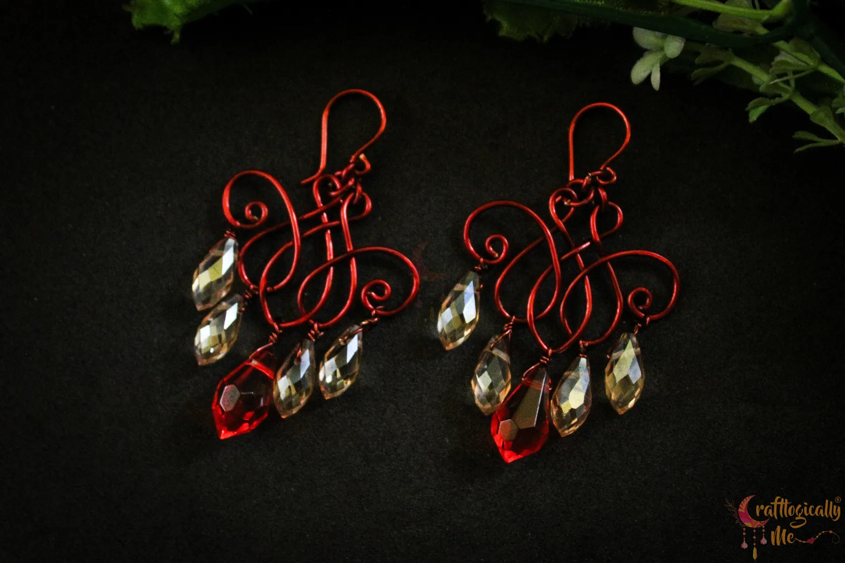 Orange & Gold Crystal Filigree Earrings – Handmade Anti-Tarnish Copper Jewelry
