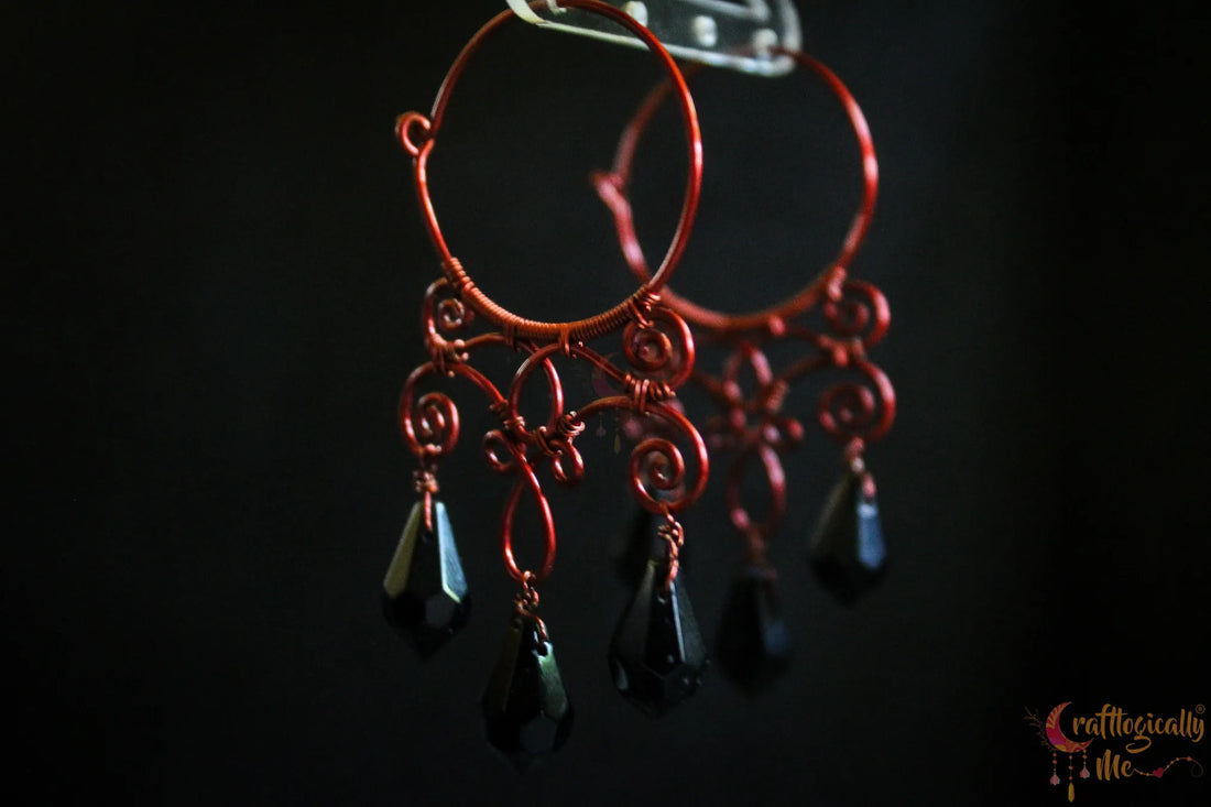 Crystal Filigree Hoop Danglers - Handmade Wire & Crystal Earrings