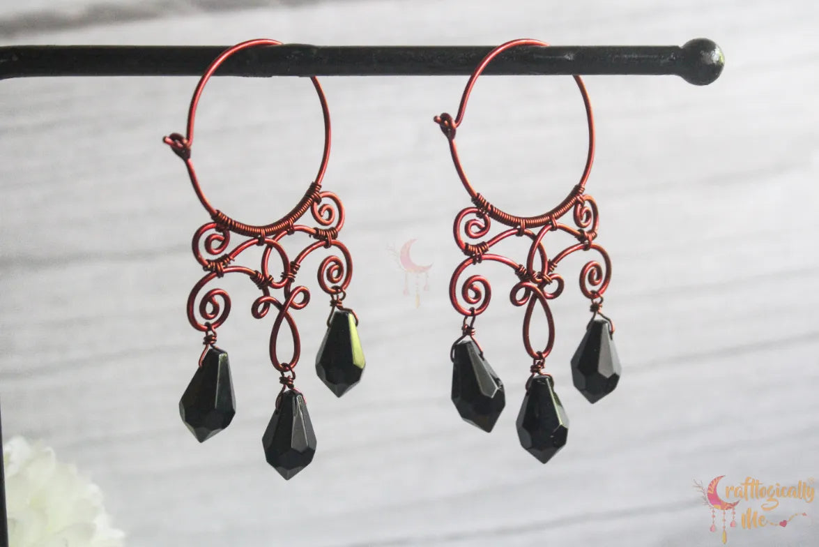 Crystal Filigree Hoop Danglers - Handmade Wire & Crystal Earrings
