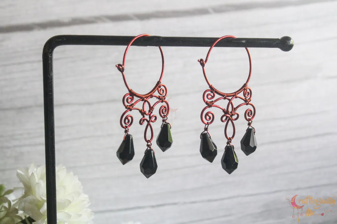 Crystal Filigree Hoop Danglers - Handmade Wire & Crystal Earrings