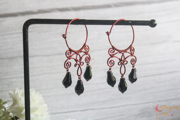 Crystal Filigree Hoop Danglers - Handmade Wire & Crystal Earrings