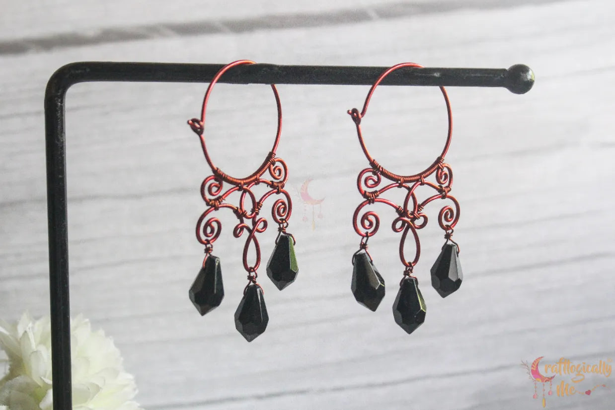Crystal Filigree Hoop Danglers - Handmade Wire & Crystal Earrings