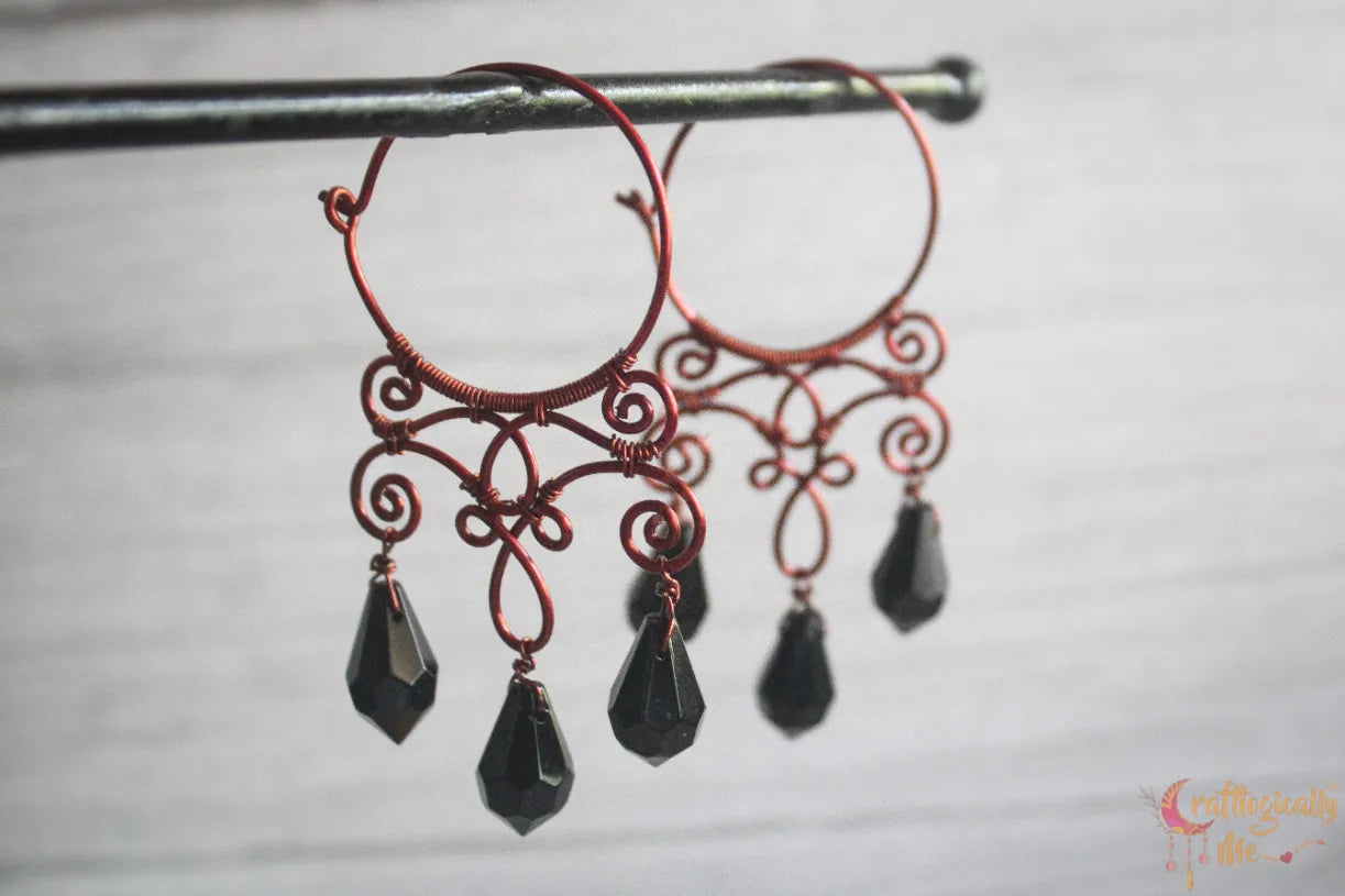 Crystal Filigree Hoop Danglers - Handmade Wire & Crystal Earrings