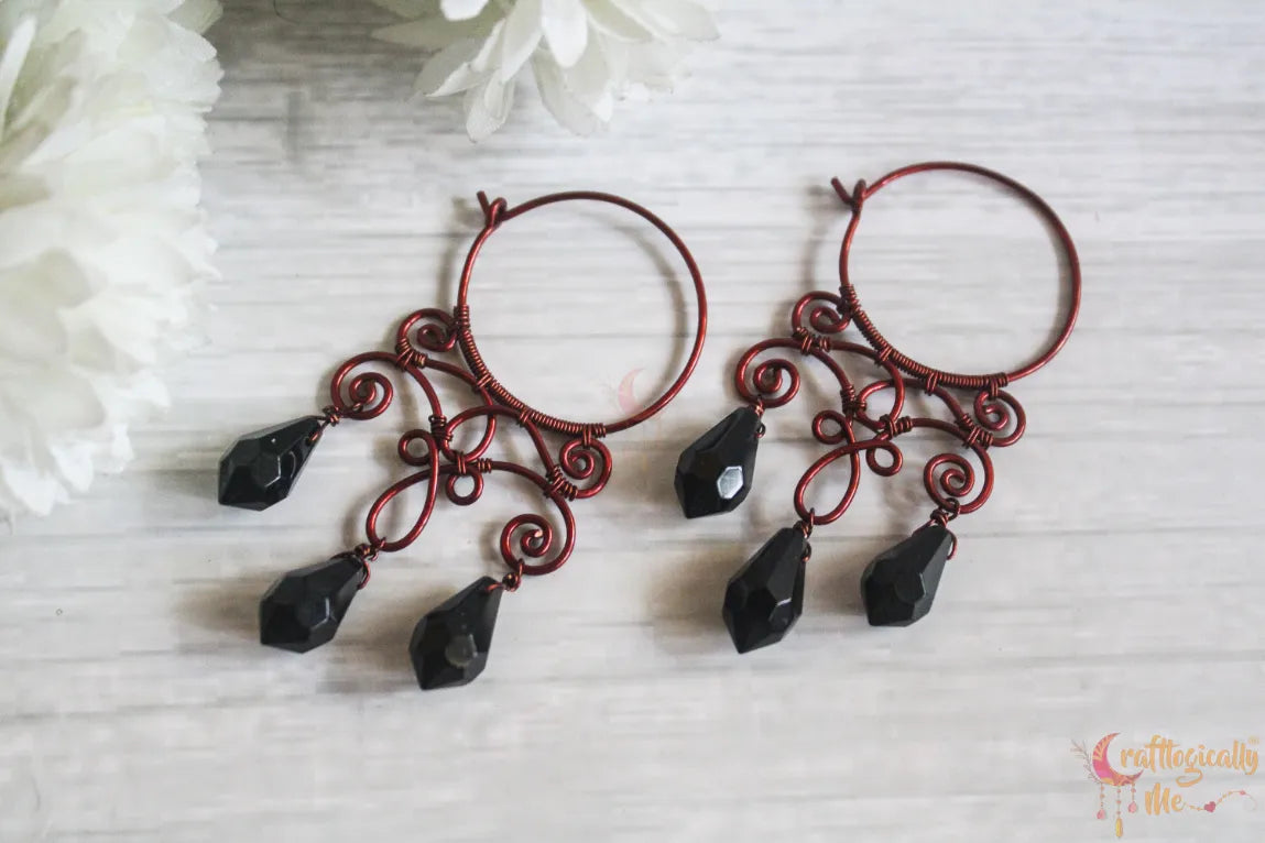 Crystal Filigree Hoop Danglers - Handmade Wire & Crystal Earrings