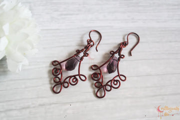 Purple Crystal Swirly Drop Earrings – Handmade Anti-Tarnish Copper Jewelry