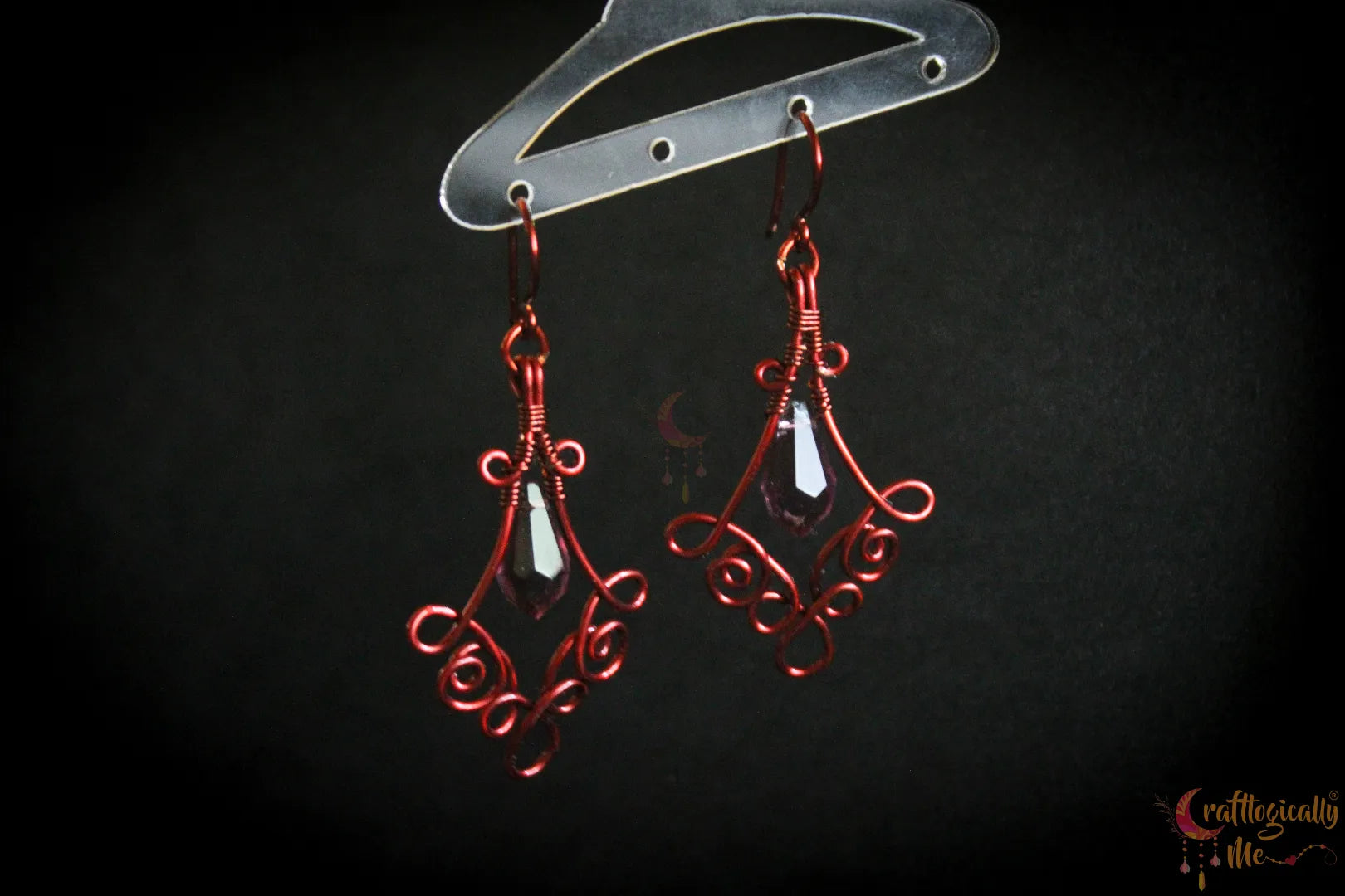 Purple Crystal Swirly Drop Earrings – Handmade Anti-Tarnish Copper Jewelry