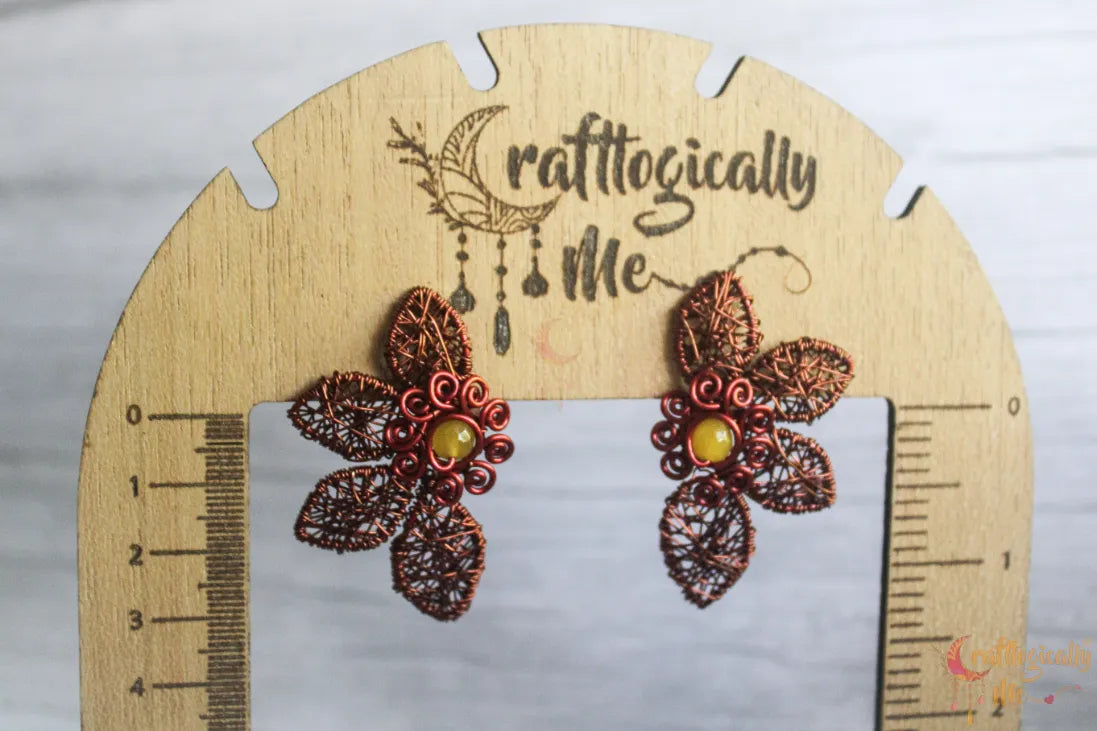 Bold Chunky Flower Stud Earrings with Yellow Agate – Handmade Anti-Tarnish Copper Jewelry