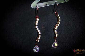 Curvy Rhinestone Drop Earrings with Aurora Crystal – Handmade Statement Jewelry