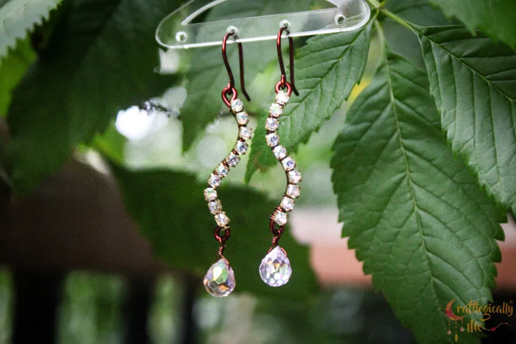 Curvy Rhinestone Drop Earrings with Aurora Crystal – Handmade Statement Jewelry