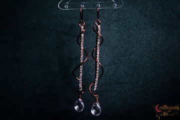Twisted Rhinestone Drop Dangler Earrings with Pink Crystal – Handmade Statement Jewelry