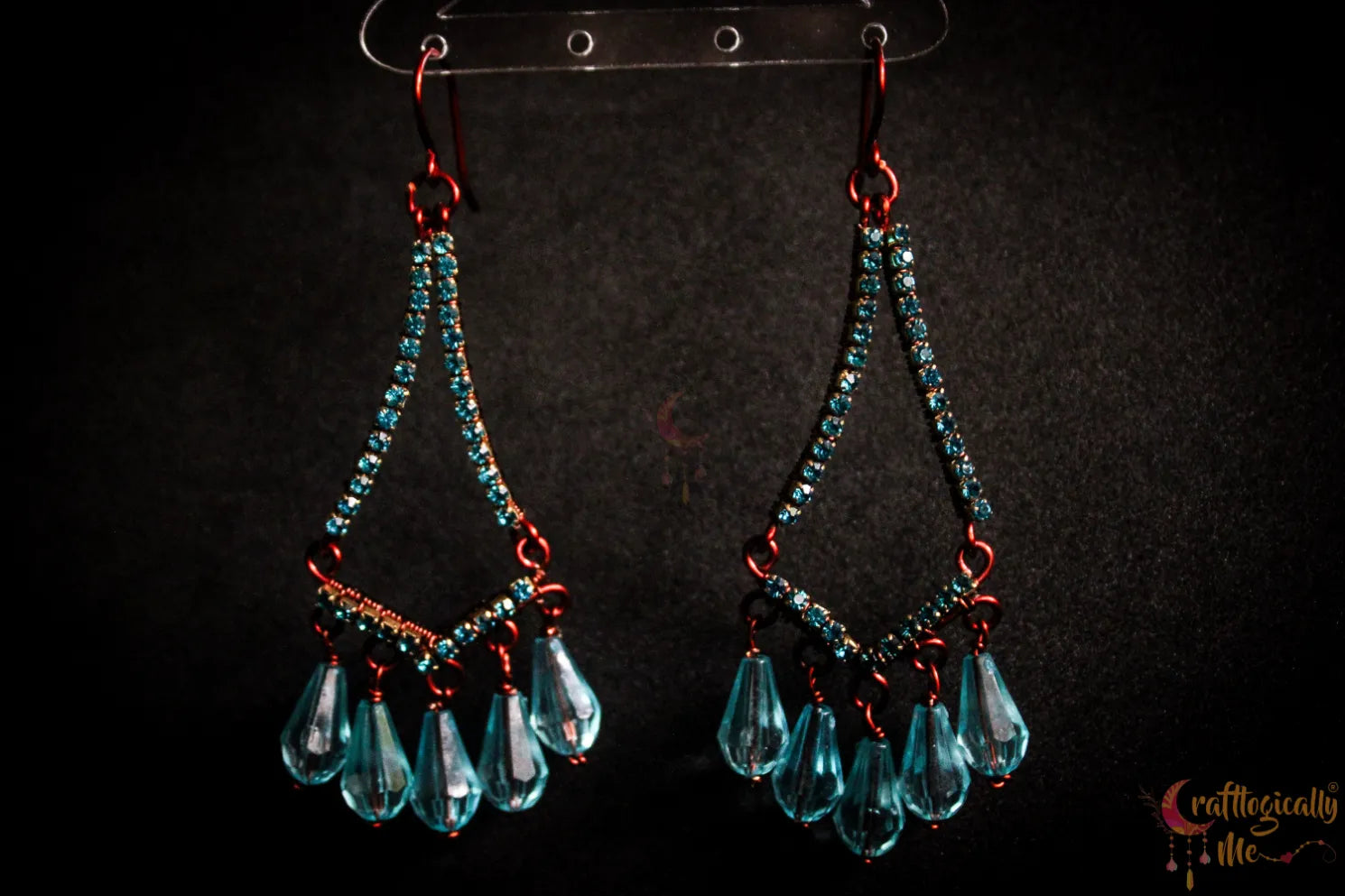 Blue Rhinestone Chandelier Dangler Earrings – Handmade Statement Jewelry