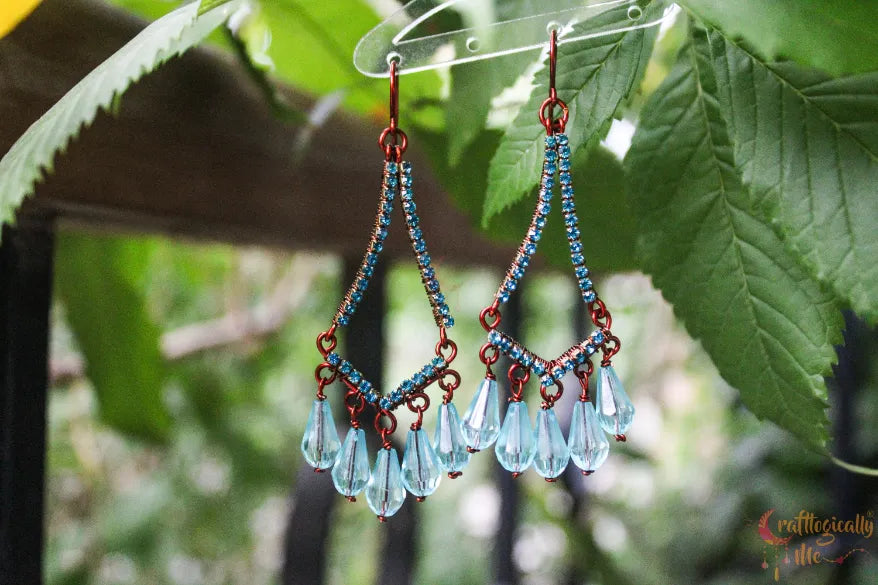 Blue Rhinestone Chandelier Dangler Earrings – Handmade Statement Jewelry