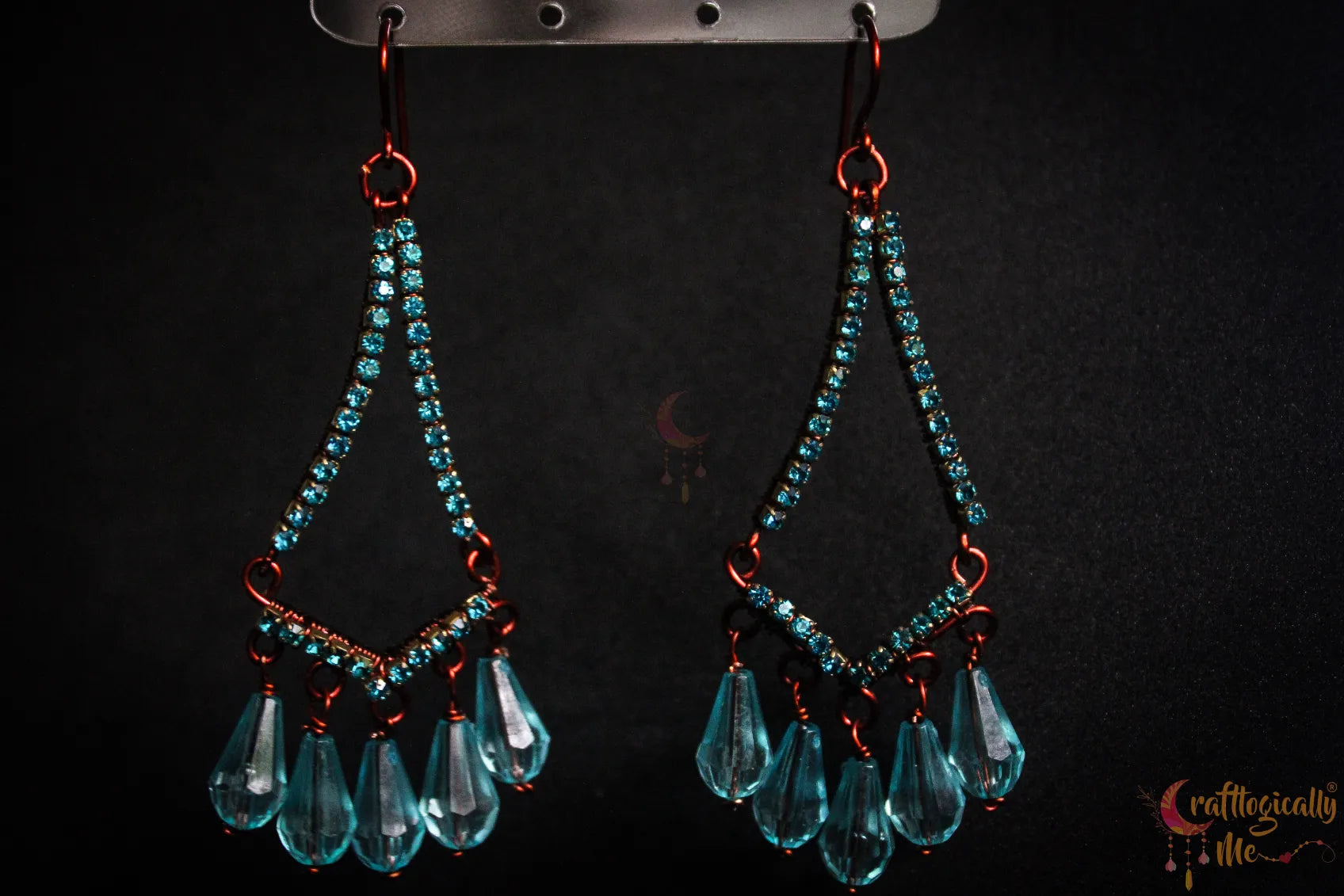 Blue Rhinestone Chandelier Dangler Earrings – Handmade Statement Jewelry