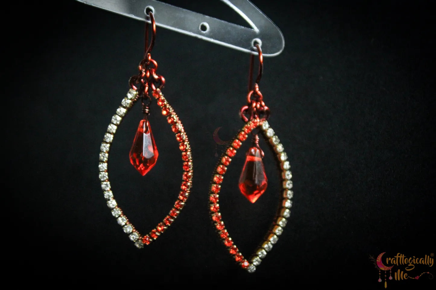 Orange Rhinestone Drop Dangler Earrings – Handmade Statement Jewelry