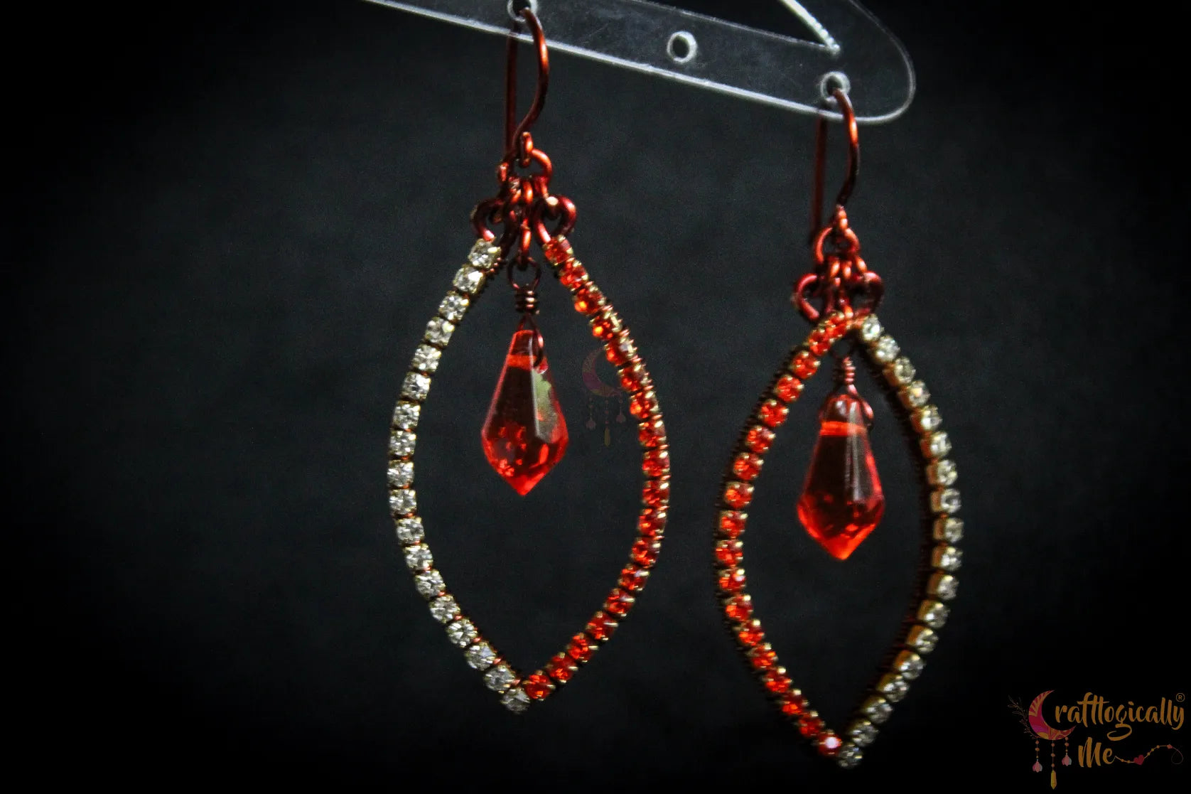 Orange Rhinestone Drop Dangler Earrings – Handmade Statement Jewelry
