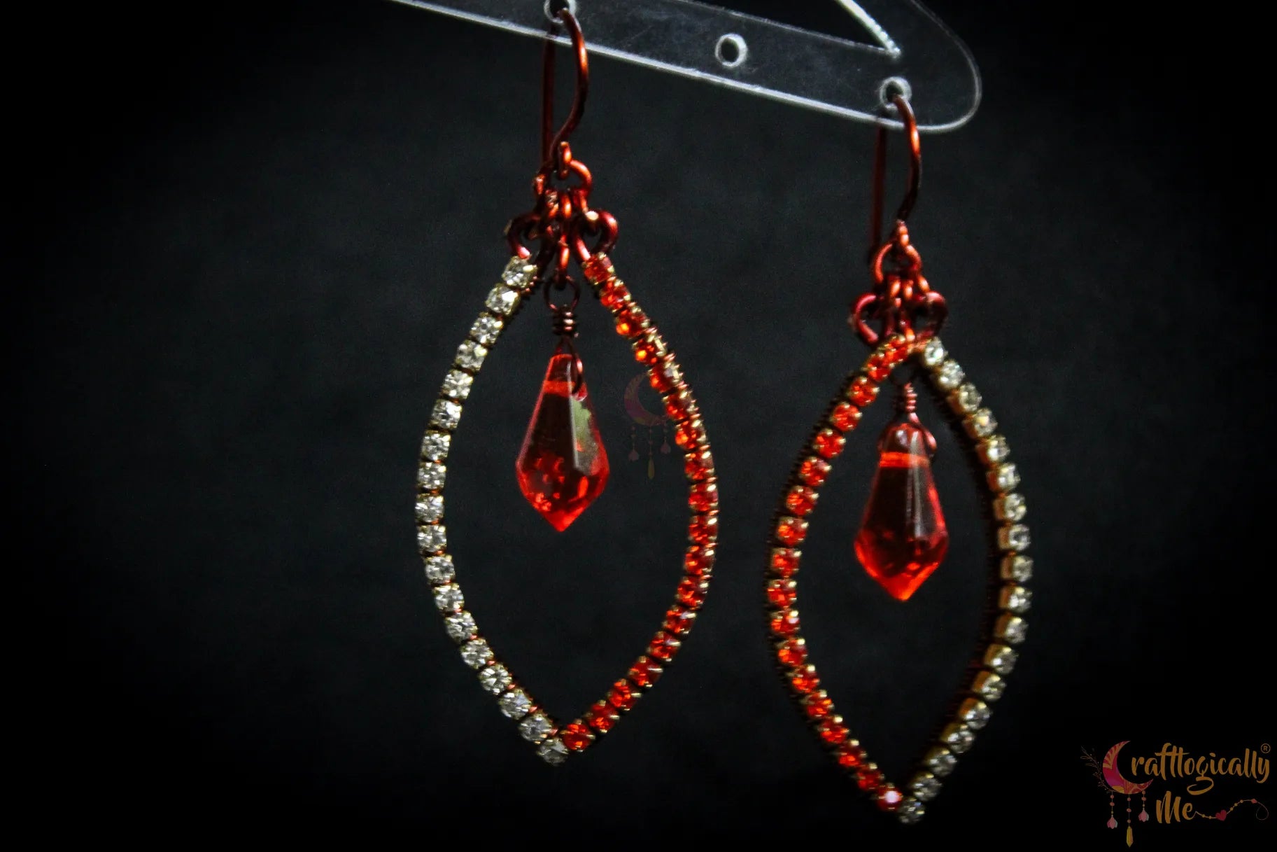 Orange Rhinestone Drop Dangler Earrings – Handmade Statement Jewelry