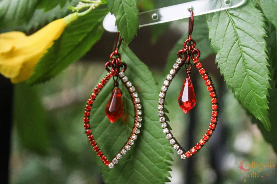 Orange Rhinestone Drop Dangler Earrings – Handmade Statement Jewelry