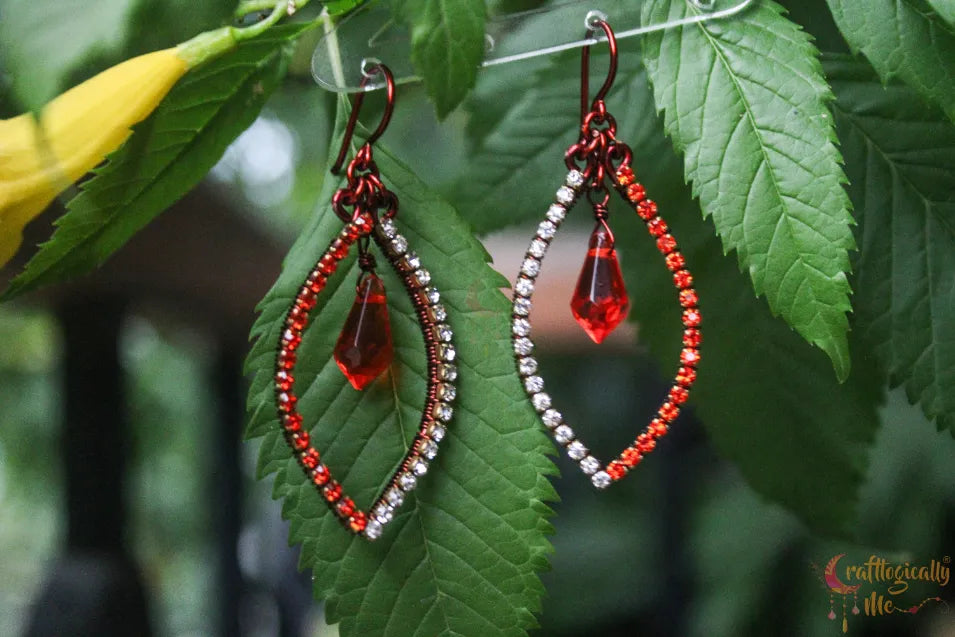 Orange Rhinestone Drop Dangler Earrings – Handmade Statement Jewelry