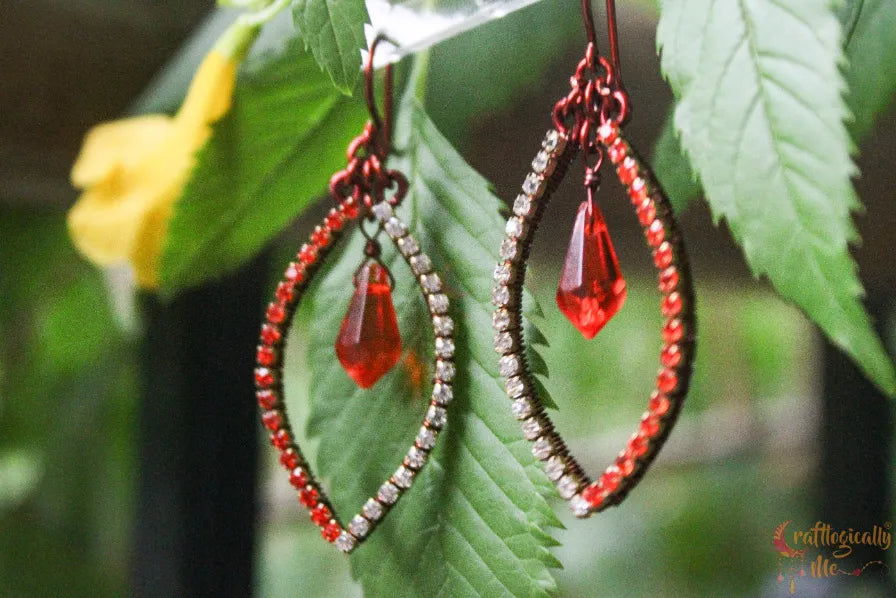 Orange Rhinestone Drop Dangler Earrings – Handmade Statement Jewelry