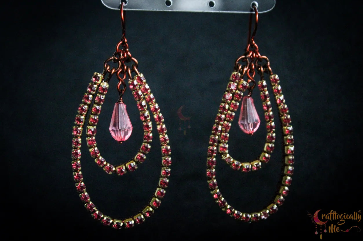 Blush Rhinestone Drop Dangler Earrings – Handmade Statement Jewelry