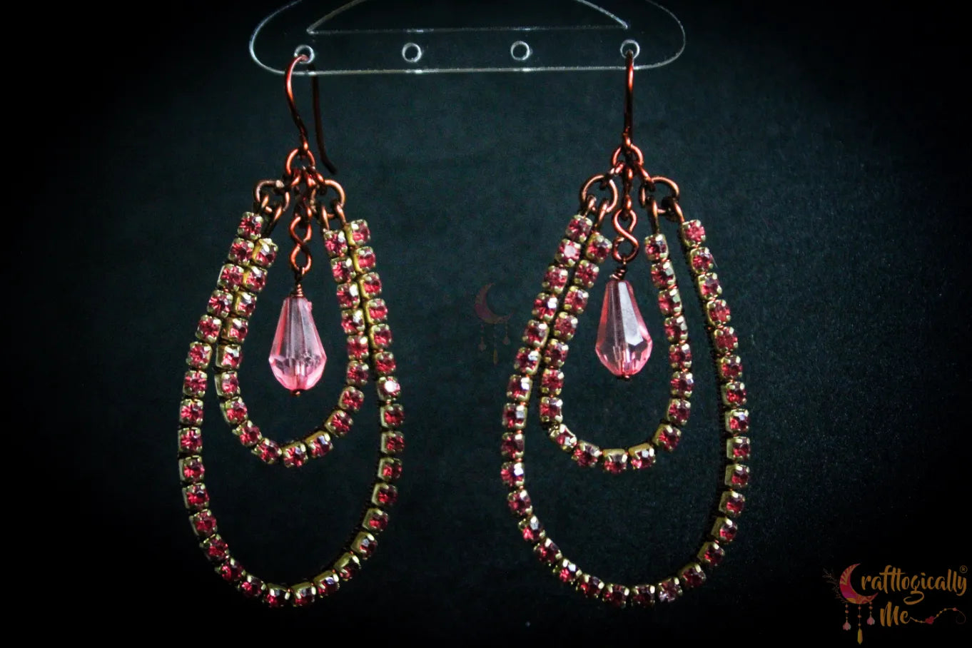 Blush Rhinestone Drop Dangler Earrings – Handmade Statement Jewelry