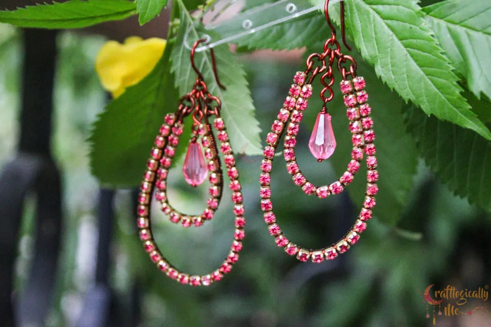 Blush Rhinestone Drop Dangler Earrings – Handmade Statement Jewelry