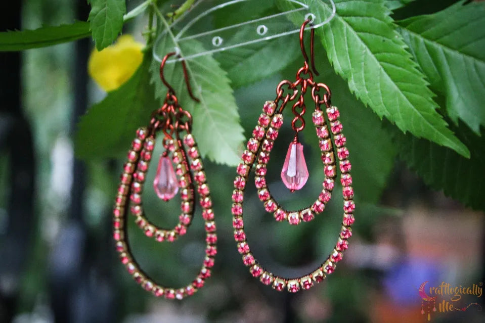 Blush Rhinestone Drop Dangler Earrings – Handmade Statement Jewelry
