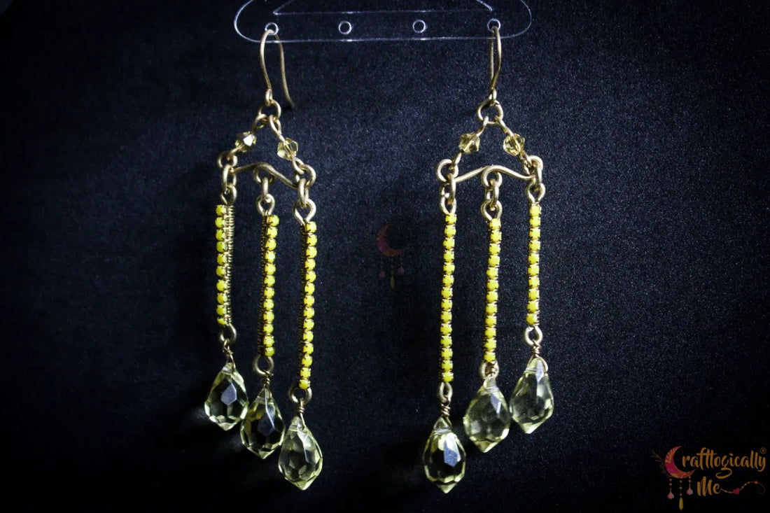Golden Cascade Crystal Dangler Earrings – Handmade Statement Jewelry