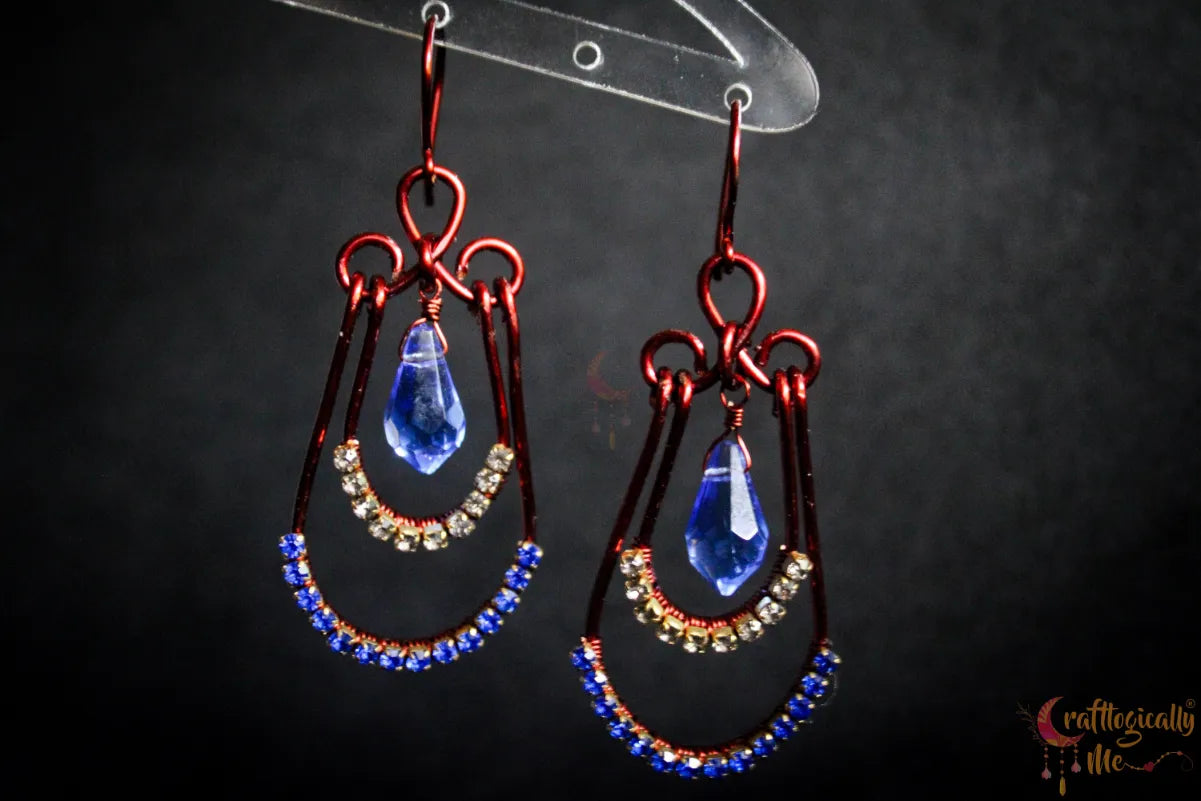 Blue Crystal Layered Chandelier Earrings – Handmade Statement Jewelry