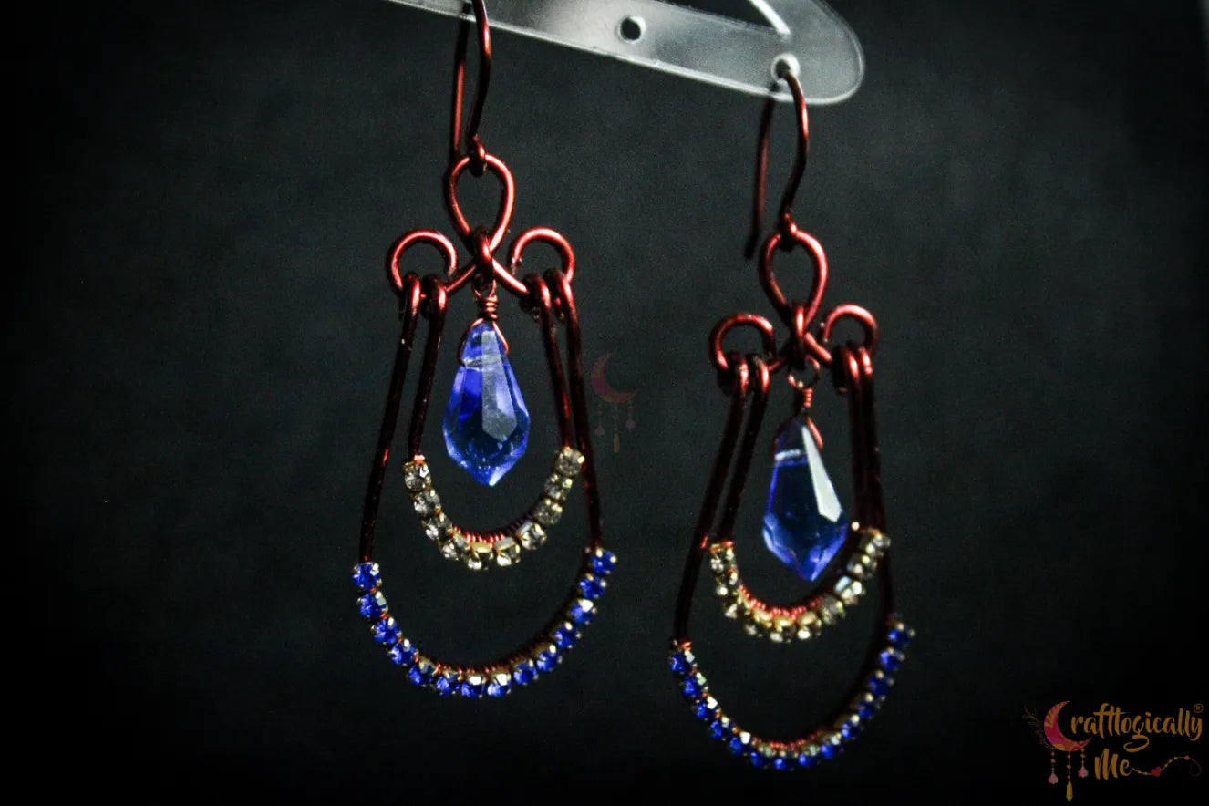 Blue Crystal Layered Chandelier Earrings – Handmade Statement Jewelry