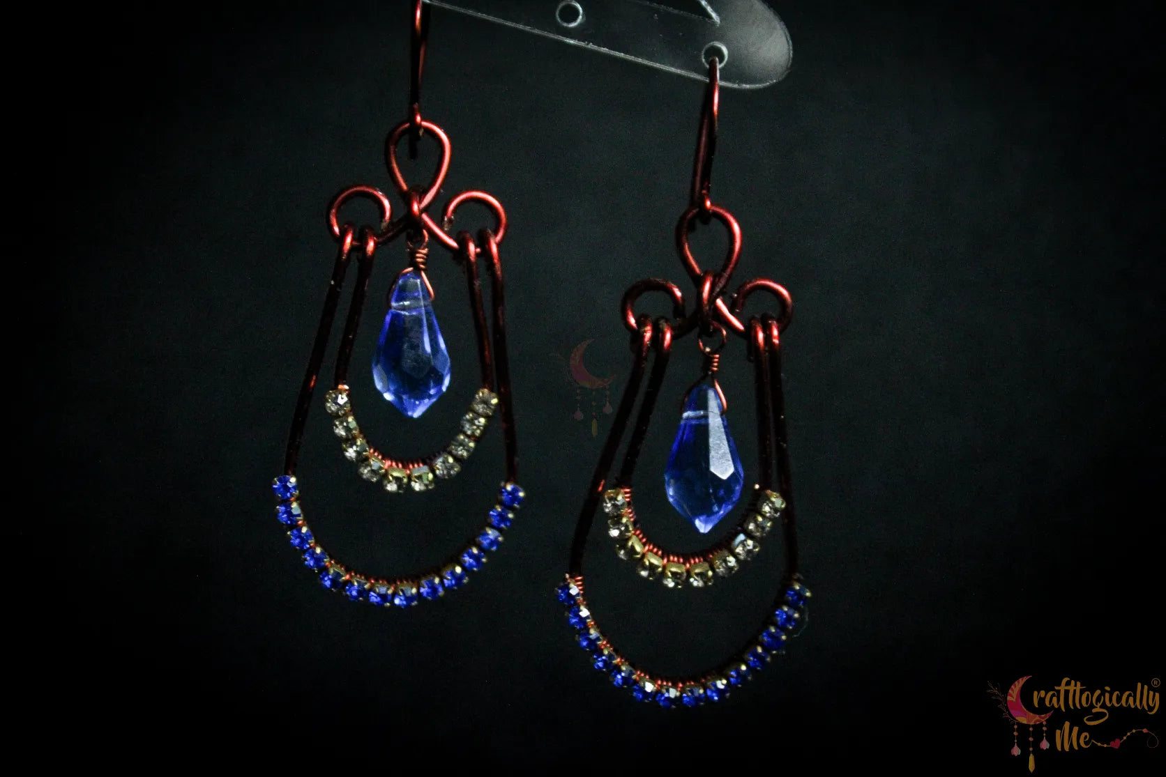 Blue Crystal Layered Chandelier Earrings – Handmade Statement Jewelry
