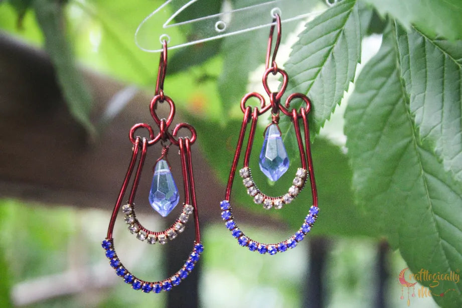 Blue Crystal Layered Chandelier Earrings – Handmade Statement Jewelry