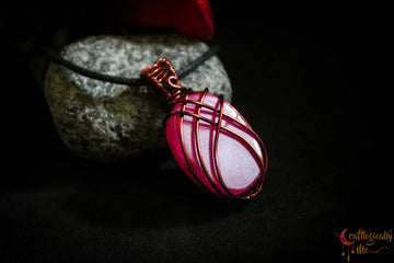 Pink Onyx Cross Over Pendant – Handmade Wire Wrapped Jewelry