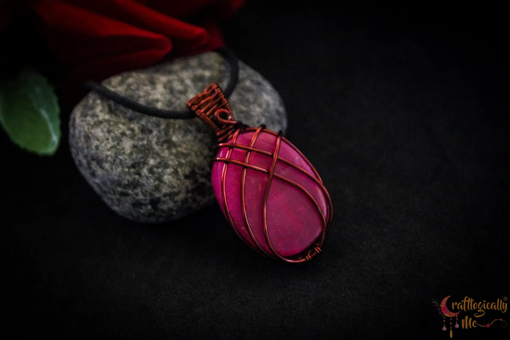 Pink Onyx Cross Over Pendant – Handmade Wire Wrapped Jewelry