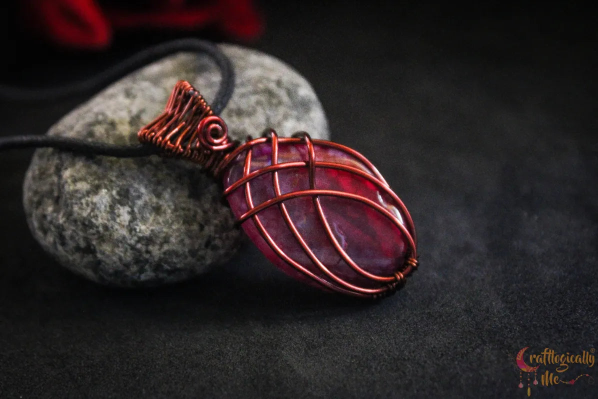 Pink & Purple Onyx Cross Over Pendant – Handmade Wire Wrapped Jewelry
