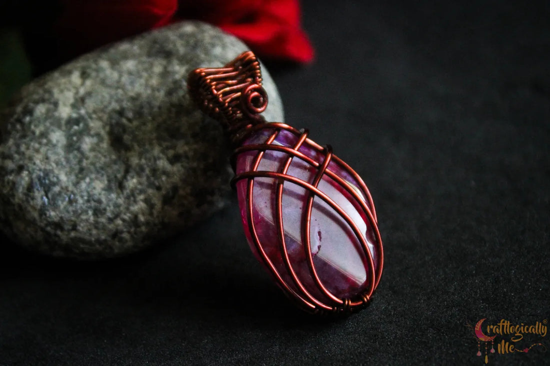 Pink & Purple Onyx Cross Over Pendant – Handmade Wire Wrapped Jewelry