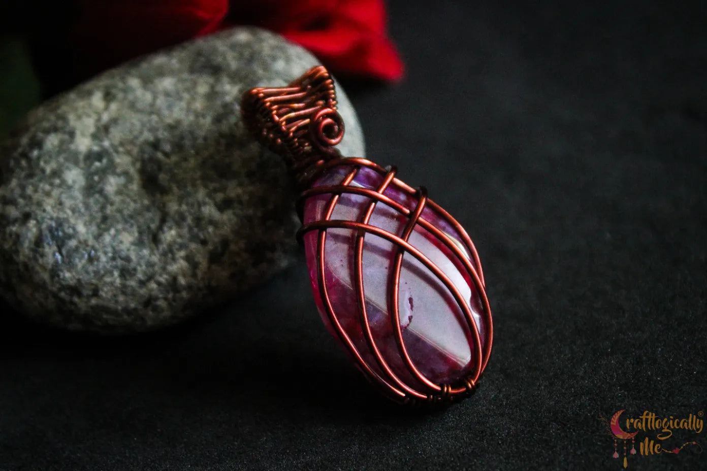 Pink & Purple Onyx Cross Over Pendant – Handmade Wire Wrapped Jewelry